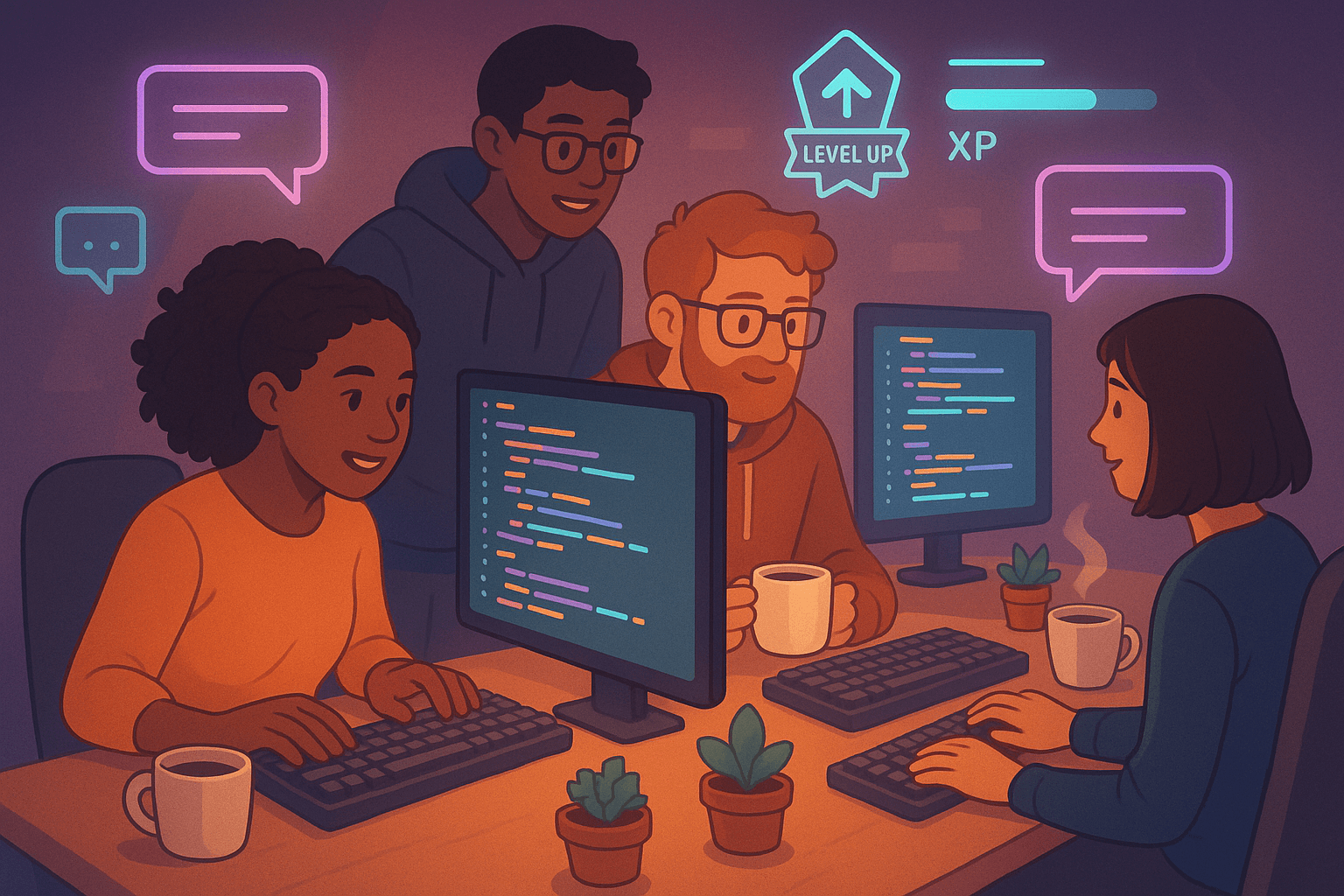 Developers Discord server community banner featuring the DEV tag emblem and coding-themed design elements